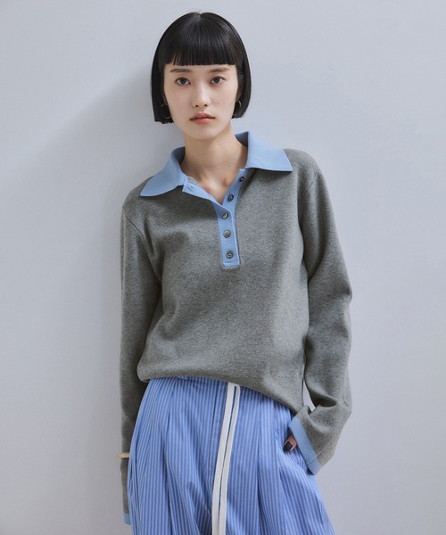 WEB限定】・【サステナブル】バイカラーポロニットプルオーバー