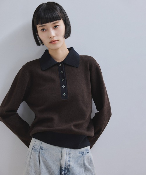 WEB限定】・【サステナブル】バイカラーポロニットプルオーバー