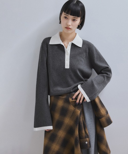 WEB限定】・【サステナブル】バイカラーポロニットプルオーバー