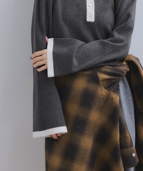 WEB限定】・【サステナブル】バイカラーポロニットプルオーバー