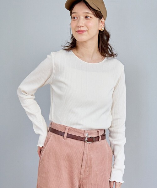 coen(コーエン)の「【定番 / 新色追加】メロークルーネックロンT(Tシャツ/カットソー・レディース・コバルトブルー/その他1/ブラック/オフホワイト/ブラウン/ライム/クリーム・L/M)」の2枚目の写真