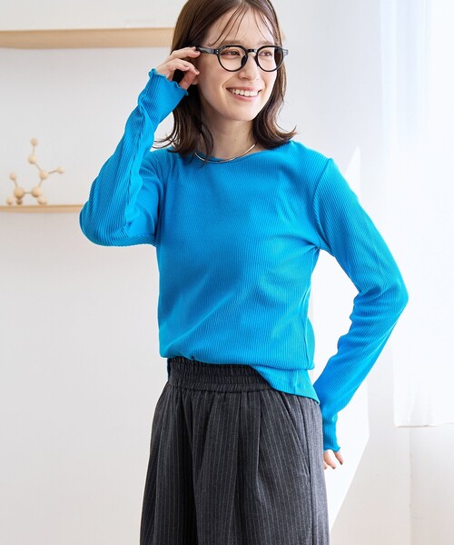 coen(コーエン)の「【定番 / 新色追加】メロークルーネックロンT(Tシャツ/カットソー・レディース・コバルトブルー/その他1/ブラック/オフホワイト/ブラウン/ライム/クリーム・L/M)」の6枚目の写真
