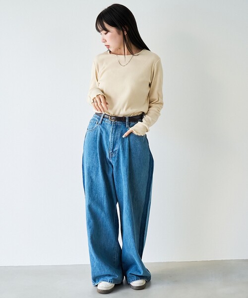 coen(コーエン)の「【定番 / 新色追加】メロークルーネックロンT(Tシャツ/カットソー・レディース・コバルトブルー/その他1/ブラック/オフホワイト/ブラウン/ライム/クリーム・L/M)」の22枚目の写真