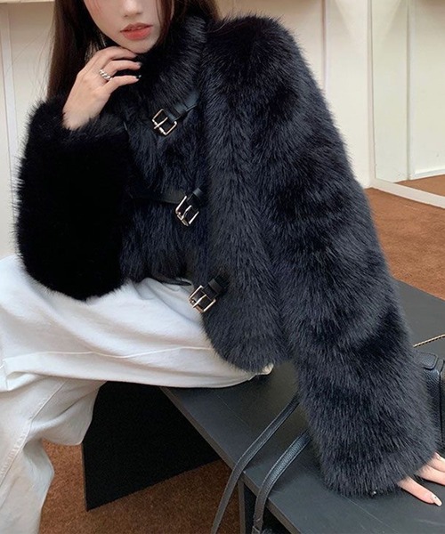 セール】フロントベルト付きファーコート（その他アウター