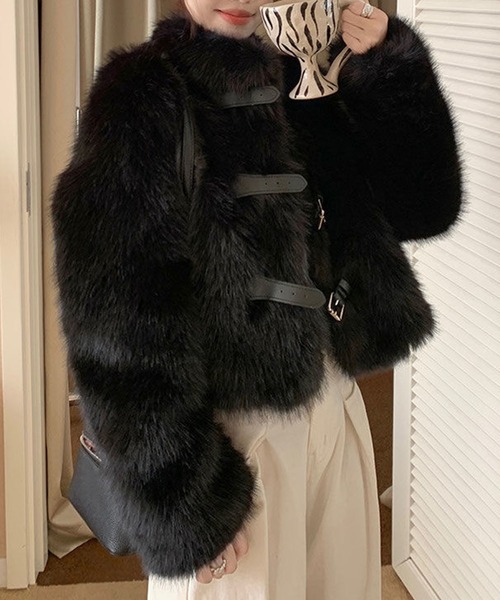セール】フロントベルト付きファーコート（その他アウター