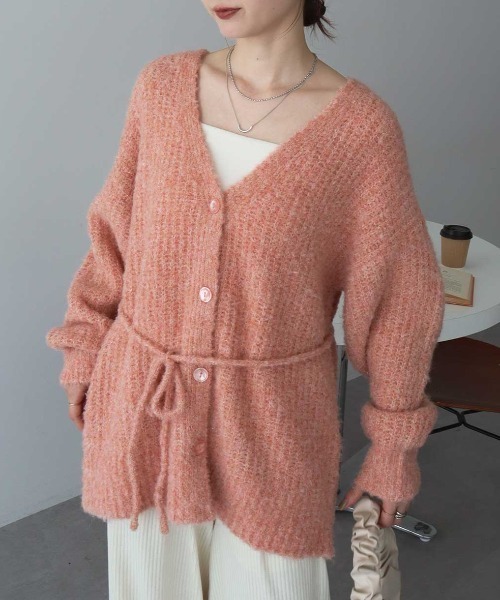 earth music&ecology（アースミュージックアンドエコロジー）の「MIXカラーブークレカーディガン（カーディガン/ボレロ・レディース・ライトブルー/オレンジ系その他/チャコールグレー/ベージュ・FREE）」の4枚目の写真