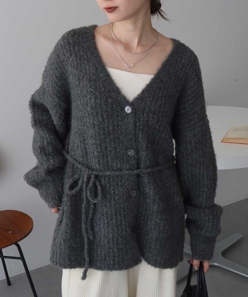 earth music&ecology（アースミュージックアンドエコロジー）の「MIXカラーブークレカーディガン（カーディガン/ボレロ・レディース・ライトブルー/オレンジ系その他/チャコールグレー/ベージュ・FREE）」の2枚目の写真