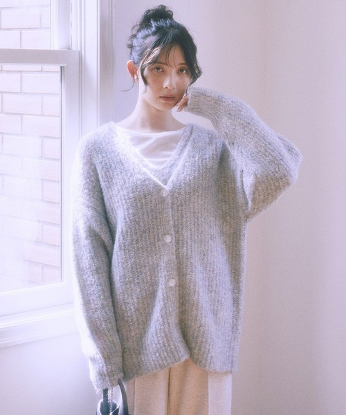 earth music&ecology（アースミュージックアンドエコロジー）の「MIXカラーブークレカーディガン（カーディガン/ボレロ・レディース・ライトブルー/オレンジ系その他/チャコールグレー/ベージュ・FREE）」の17枚目の写真