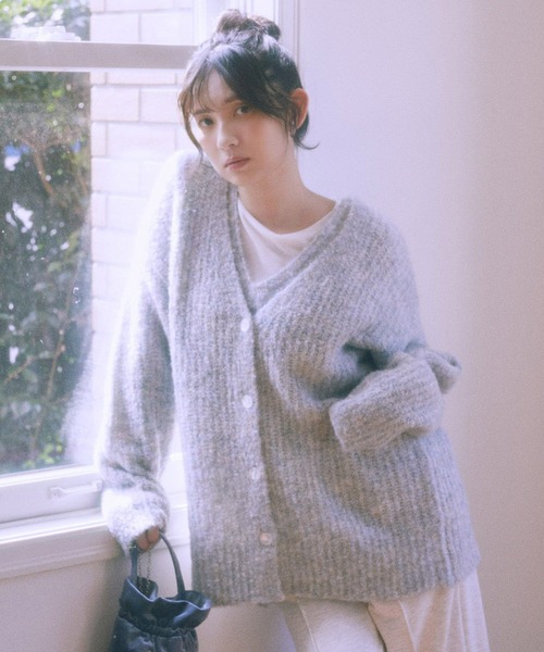 earth music&ecology（アースミュージックアンドエコロジー）の「MIXカラーブークレカーディガン（カーディガン/ボレロ・レディース・ライトブルー/オレンジ系その他/チャコールグレー/ベージュ・FREE）」の12枚目の写真