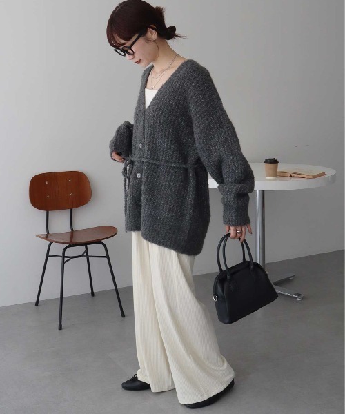 earth music&ecology（アースミュージックアンドエコロジー）の「MIXカラーブークレカーディガン（カーディガン/ボレロ・レディース・ライトブルー/オレンジ系その他/チャコールグレー/ベージュ・FREE）」の7枚目の写真