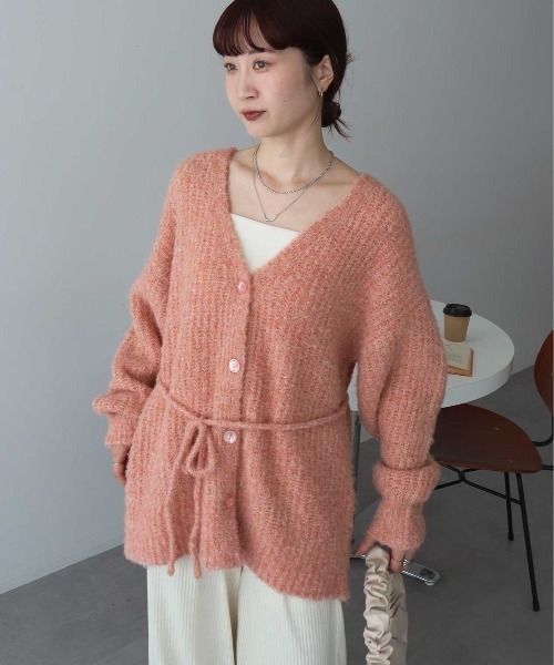 earth music&ecology（アースミュージックアンドエコロジー）の「MIXカラーブークレカーディガン（カーディガン/ボレロ・レディース・ライトブルー/オレンジ系その他/チャコールグレー/ベージュ・FREE）」の8枚目の写真