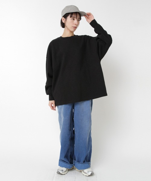 RNA-N(アールエヌエーエヌ)の「M2543 スラブスムースオーバーサイズプルオーバー(Tシャツ/カットソー・レディース・オレンジ/杢グレー/ブラック/キナリ・FREE)」の14枚目の写真