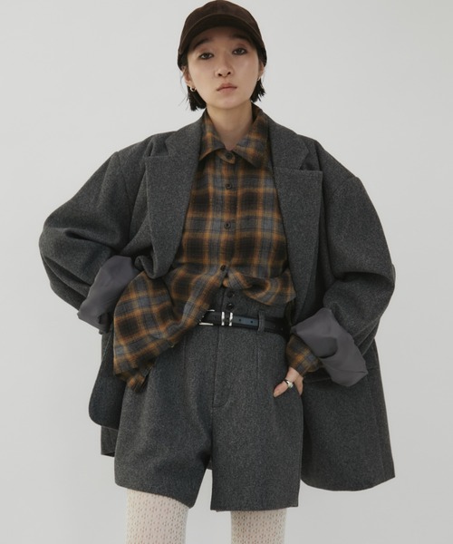 VION（ヴィオン）の「Wool Like Jacket / ウールライクジャケット（テーラードジャケット・レディース・ブラウン/ネイビー/チャコールグレー・FREE）」の9枚目の写真