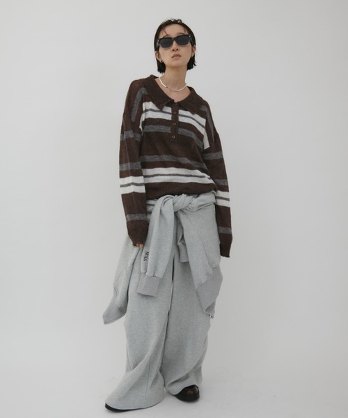 VION(ヴィオン)の「ルーズボーダーポロニット / Loose Border Polo Knit(ニット/セーター・レディース・ブラウン/ネイビー・FREE)」の8枚目の写真