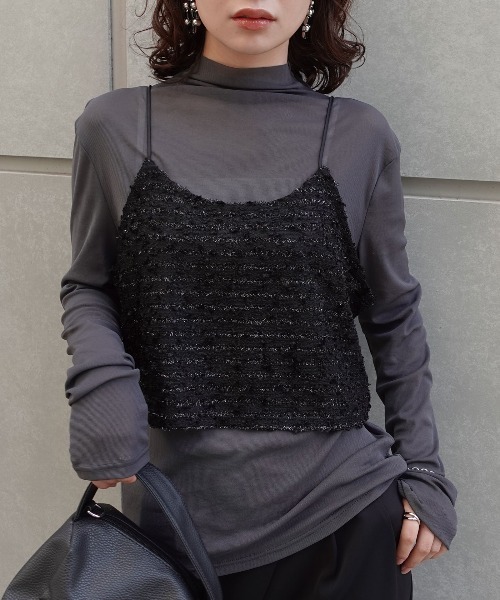 CORNERS（コーナーズ）の「ネップラメボーダービスチェ（キャミソール・レディース・ブラウン/アイボリー/ブラック・M）」の3枚目の写真