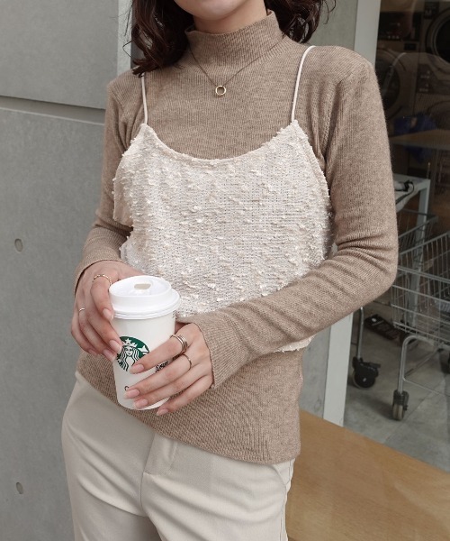 CORNERS（コーナーズ）の「ネップラメボーダービスチェ（キャミソール・レディース・ブラウン/アイボリー/ブラック・M）」の7枚目の写真