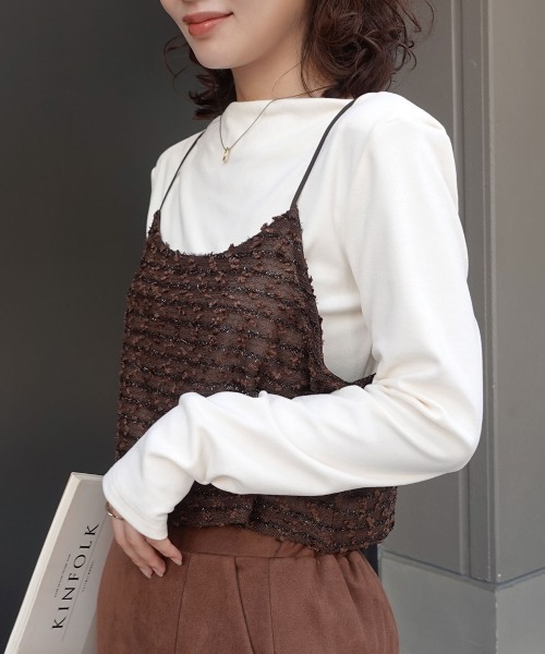 CORNERS（コーナーズ）の「ネップラメボーダービスチェ（キャミソール・レディース・ブラウン/アイボリー/ブラック・M）」の9枚目の写真