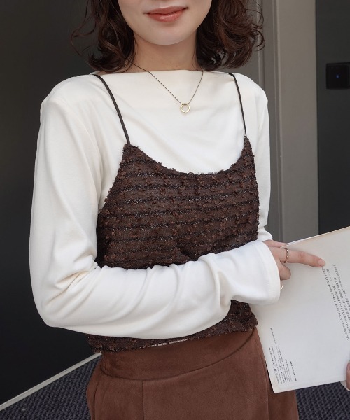 CORNERS（コーナーズ）の「ネップラメボーダービスチェ（キャミソール・レディース・ブラウン/アイボリー/ブラック・M）」の10枚目の写真