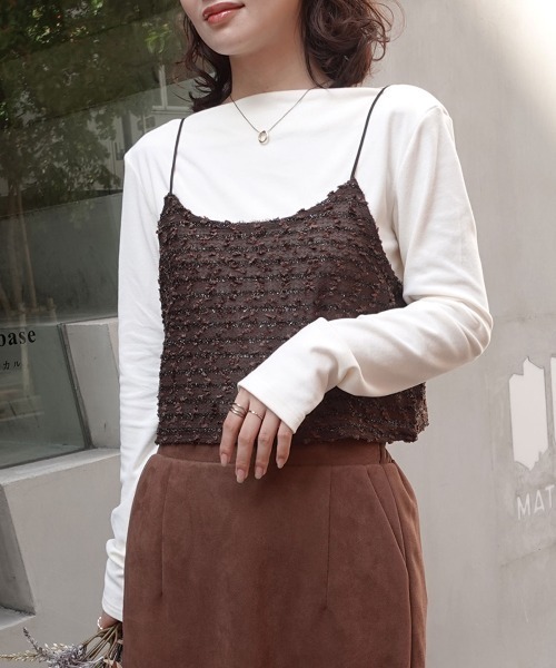 CORNERS（コーナーズ）の「ネップラメボーダービスチェ（キャミソール・レディース・ブラウン/アイボリー/ブラック・M）」の11枚目の写真
