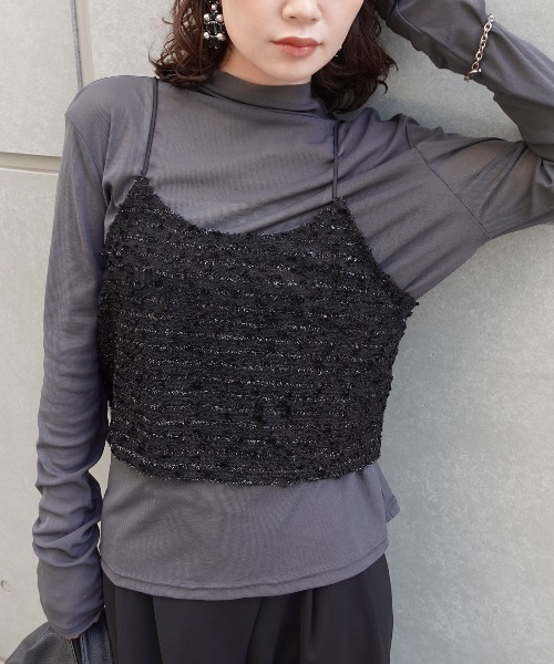 CORNERS（コーナーズ）の「ネップラメボーダービスチェ（キャミソール・レディース・ブラウン/アイボリー/ブラック・M）」の13枚目の写真