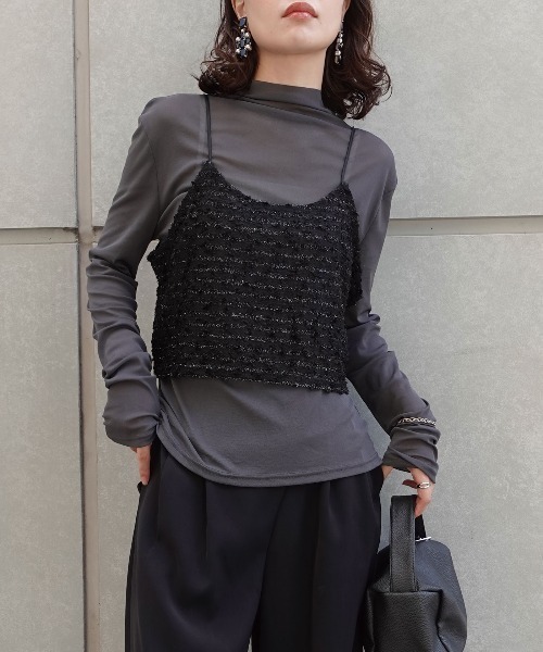 CORNERS（コーナーズ）の「ネップラメボーダービスチェ（キャミソール・レディース・ブラウン/アイボリー/ブラック・M）」の14枚目の写真