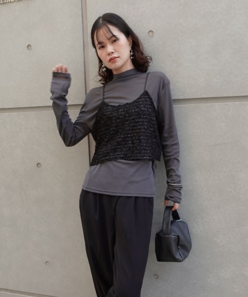 CORNERS（コーナーズ）の「ネップラメボーダービスチェ（キャミソール・レディース・ブラウン/アイボリー/ブラック・M）」の15枚目の写真