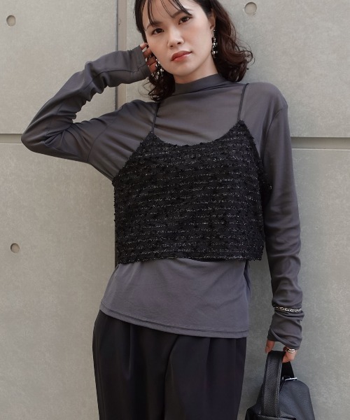 CORNERS（コーナーズ）の「ネップラメボーダービスチェ（キャミソール・レディース・ブラウン/アイボリー/ブラック・M）」の16枚目の写真