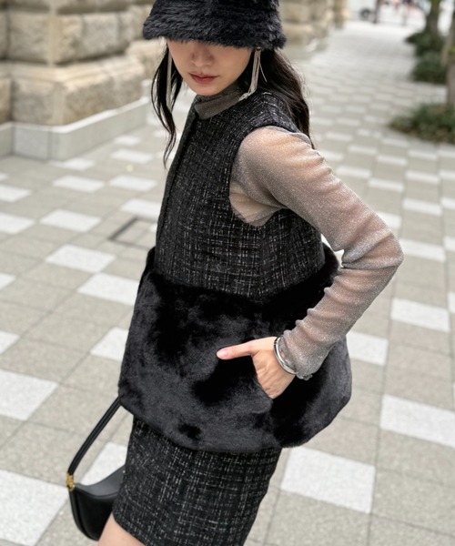 deux amour（ドゥーザムール）の「ツイードファ―ベスト（Tシャツ/カットソー・レディース・ホワイト/ブラック・MEDIUM）」の15枚目の写真