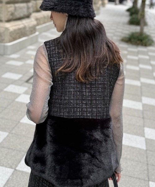 deux amour（ドゥーザムール）の「ツイードファ―ベスト（Tシャツ/カットソー・レディース・ホワイト/ブラック・MEDIUM）」の16枚目の写真