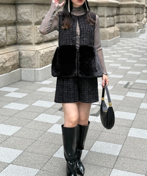 deux amour（ドゥーザムール）の「ツイードファ―ベスト（Tシャツ/カットソー・レディース・ホワイト/ブラック・MEDIUM）」の10枚目の写真