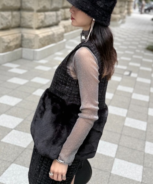 deux amour（ドゥーザムール）の「ツイードファ―ベスト（Tシャツ/カットソー・レディース・ホワイト/ブラック・MEDIUM）」の17枚目の写真