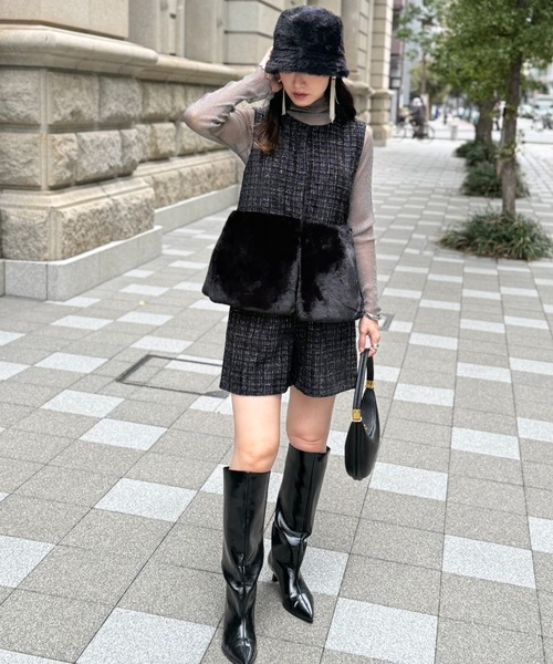 deux amour（ドゥーザムール）の「ツイードファ―ベスト（Tシャツ/カットソー・レディース・ホワイト/ブラック・MEDIUM）」の11枚目の写真