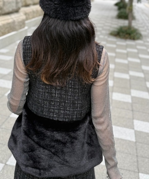 deux amour（ドゥーザムール）の「ツイードファ―ベスト（Tシャツ/カットソー・レディース・ホワイト/ブラック・MEDIUM）」の18枚目の写真