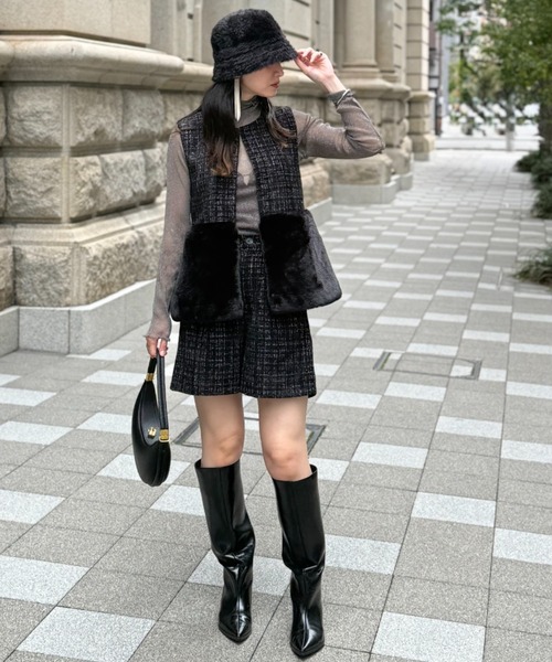 deux amour（ドゥーザムール）の「ツイードファ―ベスト（Tシャツ/カットソー・レディース・ホワイト/ブラック・MEDIUM）」の12枚目の写真