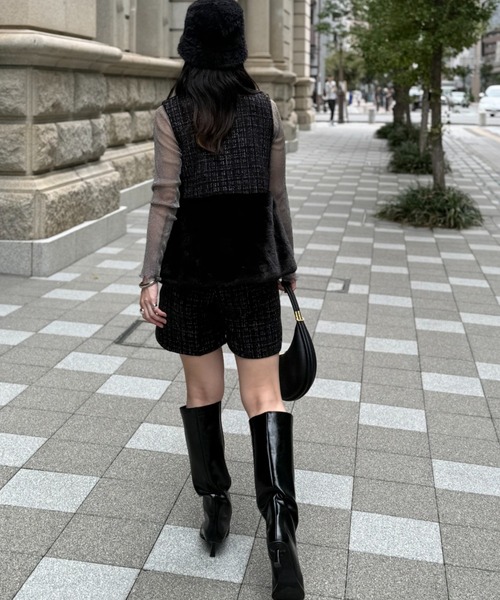 deux amour（ドゥーザムール）の「ツイードファ―ベスト（Tシャツ/カットソー・レディース・ホワイト/ブラック・MEDIUM）」の6枚目の写真