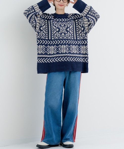 refinedworks（リファインドワークス）の「【refinedworks】存在感抜群の バンダナ柄ニット（ニット/セーター・レディース・ブラック/ネイビー・FREE）」の11枚目の写真