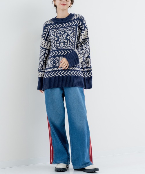 refinedworks（リファインドワークス）の「【refinedworks】存在感抜群の バンダナ柄ニット（ニット/セーター・レディース・ブラック/ネイビー・FREE）」の12枚目の写真