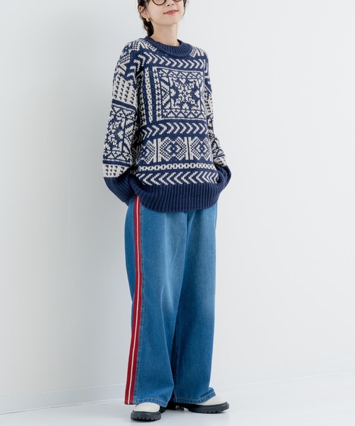 refinedworks（リファインドワークス）の「【refinedworks】存在感抜群の バンダナ柄ニット（ニット/セーター・レディース・ブラック/ネイビー・FREE）」の13枚目の写真