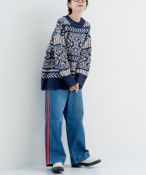 refinedworks（リファインドワークス）の「【refinedworks】存在感抜群の バンダナ柄ニット（ニット/セーター・レディース・ブラック/ネイビー・FREE）」の18枚目の写真