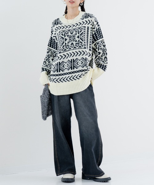 refinedworks（リファインドワークス）の「【refinedworks】存在感抜群の バンダナ柄ニット（ニット/セーター・レディース・ブラック/ネイビー・FREE）」の21枚目の写真