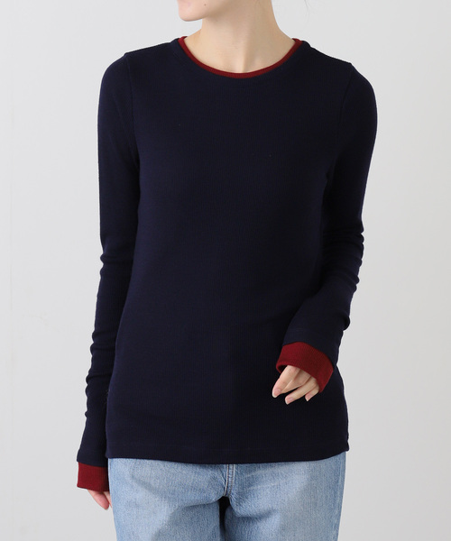 La TOTALITE（ラトータリテ）の「【洗える】配色ウールテレコカットソー（Tシャツ/カットソー・レディース・ネイビー/ホワイト/グレー・FREE）」の3枚目の写真