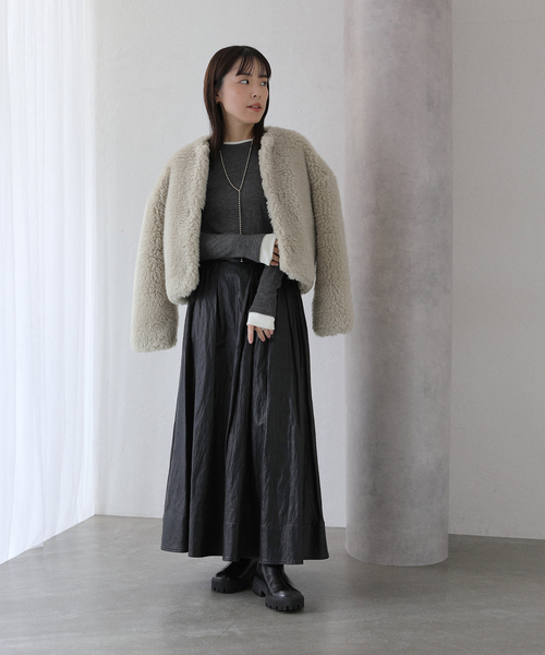 La TOTALITE（ラトータリテ）の「【洗える】配色ウールテレコカットソー（Tシャツ/カットソー・レディース・ネイビー/ホワイト/グレー・FREE）」の6枚目の写真