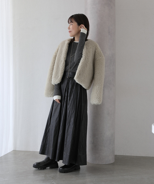 La TOTALITE（ラトータリテ）の「【洗える】配色ウールテレコカットソー（Tシャツ/カットソー・レディース・ネイビー/ホワイト/グレー・FREE）」の7枚目の写真