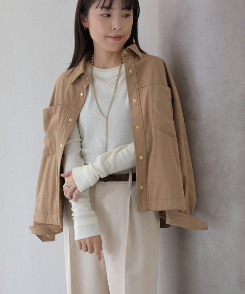 La TOTALITE（ラトータリテ）の「【洗える】配色ウールテレコカットソー（Tシャツ/カットソー・レディース・ネイビー/ホワイト/グレー・FREE）」の14枚目の写真