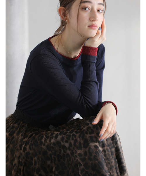 La TOTALITE（ラトータリテ）の「【洗える】配色ウールテレコカットソー（Tシャツ/カットソー・レディース・ネイビー/ホワイト/グレー・FREE）」の18枚目の写真