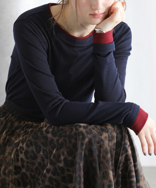 La TOTALITE（ラトータリテ）の「【洗える】配色ウールテレコカットソー（Tシャツ/カットソー・レディース・ネイビー/ホワイト/グレー・FREE）」の19枚目の写真