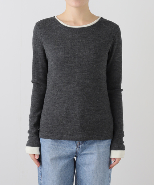 La TOTALITE（ラトータリテ）の「【洗える】配色ウールテレコカットソー（Tシャツ/カットソー・レディース・ネイビー/ホワイト/グレー・FREE）」の21枚目の写真