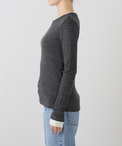 La TOTALITE（ラトータリテ）の「【洗える】配色ウールテレコカットソー（Tシャツ/カットソー・レディース・ネイビー/ホワイト/グレー・FREE）」の22枚目の写真