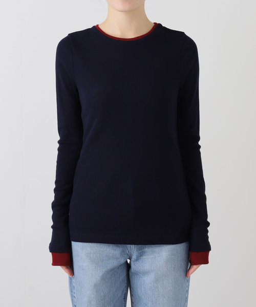 La TOTALITE（ラトータリテ）の「【洗える】配色ウールテレコカットソー（Tシャツ/カットソー・レディース・ネイビー/ホワイト/グレー・FREE）」の4枚目の写真