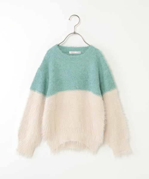 ikka(イッカ)の「【親子コーデ】ブークレーフェザー切り替えニット(120~160cm)(ニット/セーター・キッズ・ベージュ/ブルー・120/130/140/150/160)」の3枚目の写真